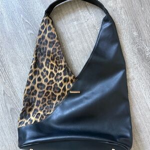 Catherine Malandrino Two Tone Black and Leopard Print Hobo Bag